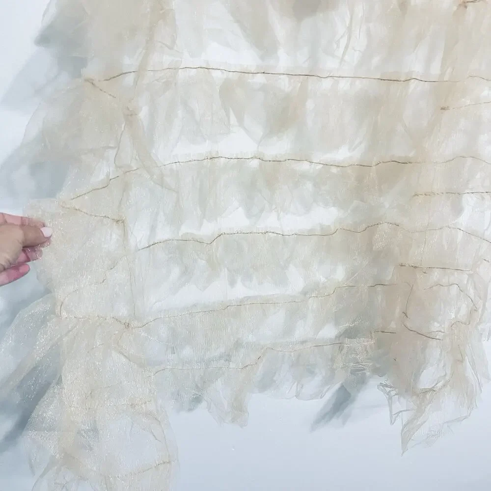 Tiered Tulle Ruffle Sheer Pettiskirt Skirt Tie Front Size L Cream Coquette NWT